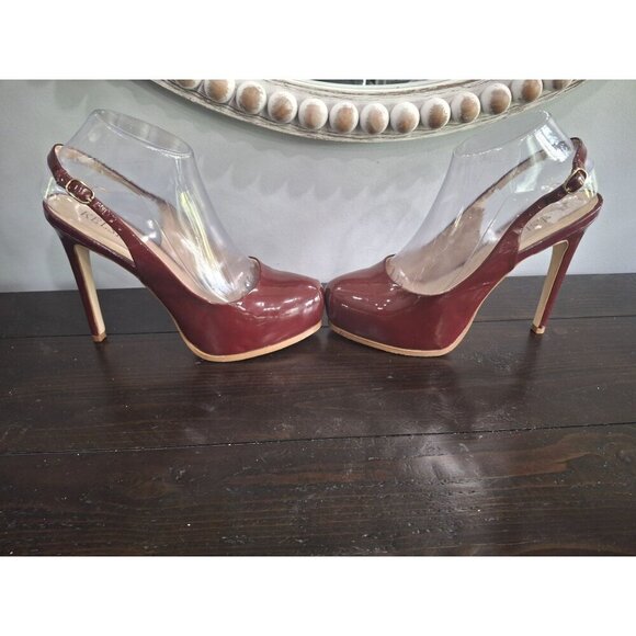 Kelsi Dagger Dory Burgundy Patent Leather Slingback Heels/Pre-owned, Sz 7.5M - Picture 4 of 11
